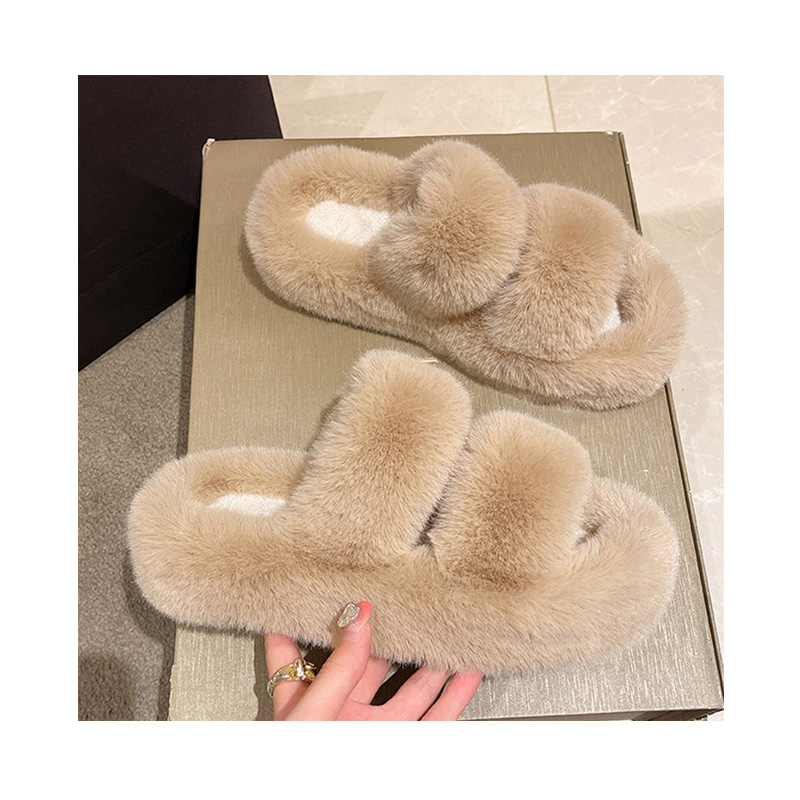 Home Slippers Fashion Open Toe Thick Sole Anti Slip Women Slippers Winter Shoes Customized Warm Fluffy Plush for Women Changtong