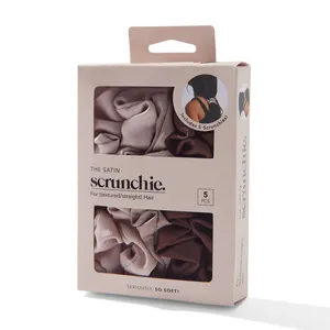 Logotipo personalizado de papel de PVC Ventana de seda pelo Scrunchies caja de embalaje para Scrunchies