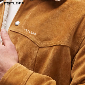 Custom Men's Outerwear Shearling <b>Jacket</b> Brown <b>Suede</b> Faux Shearling Lined Regular Fit Button-Down Wholesale <b>Jackets</b> - Product Image 5