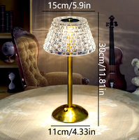 Lampes de Table LED de Luxe Sans Fil à Tactile, Rechargeables et Dimmables, Opérées par Batterie, Abat-Jour en Cristal Diamant Doré Vintage pour Restaurant