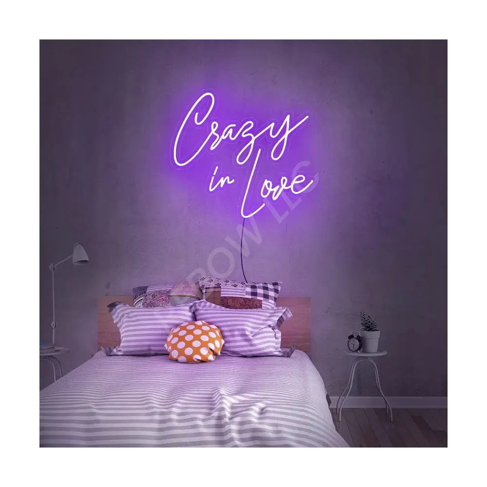 Signo de amor de neón para parejas Crazy in Love Color Glow Text Art Dormitorio Luces decorativas de boda Personalizar Text Arts Letreros de neón