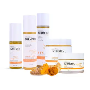 Private Label Beschikbaar Skin Whitening Kit Kurkuma Olie Verhelderende Reeks Donkere Vlek Vervagende Gloeiende Kurkuma Gezicht Huidverzorgingsset