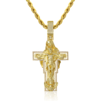 Pendentif Croix Artisanale Premium Plaqué Or avec Bordure en Zircon Cubique, Décoration Ange, Bijou Religieux Hip Hop pour Hommes, Idéal pour Fêtes Urbaines