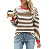 Pulls à manches longues rayés rétro pour femmes Tops d'été Y2K Casual Sweatshirts amples doux et confortables Preppy Doublure imperméable