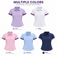 Polo de tennis personnalisé pour femme à manches courtes, avec poignets contrastants et empiècements latéraux en mesh, séchage rapide, coupe ajustée, idéal pour l'entraînement sur le terrain