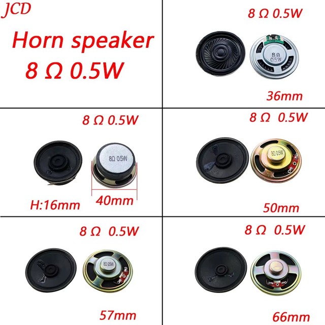 New Speaker 8 Ohms 0.5 Watt 0.5W 8R Speaker Diameter 36mm 40mm 50mm 57mm 66mm 3.6cm 4.0cm 5.0cm 5.7cm 6.6cm