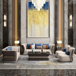 أريكة جلدية فاخرة بتصميم أوروبي حديث لغرفة المعيشة، طقم أثاث مودولار من الجلد الأصلي بثلاثة مقاعد - Product Image 2