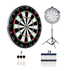 Dart Board Set With Base Double-Sided 15 Inch Dartboard Game With 6 Steel-Plastic Darts