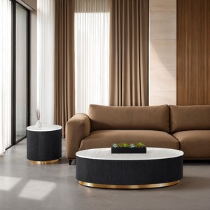 1pc Modern End <b>Console</b> <b>Table</b> <b>Marble</b> <b>Top</b> Gold Plinth Base Black White Gold Finish for Living Room Hotel Bedroom Adjustable Height - Product Image 2