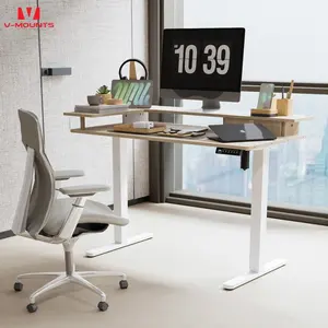 Mesa de trabalho ErgoSpot com montagens em V, design em forma de L, altura ajustável, mesa de madeira com gaveta de pano VM-JSD5-02-ZW-L