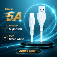 Câble de charge rapide USB-C Android en silicone véritable XF-622T 5A 1M pour téléphones portables, ordinateurs et tablettes, conducteur en cuivre pur