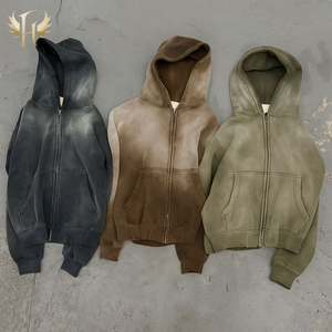 Sun Faded <b>Hoodie</b> French Terry Custom Distressed Destroyed Heavy 100% Cotton <b>Zip</b> <b>up</b> Acid Wash <b>Vintage</b> Sun Faded <b>Hoodie</b> - Product Image 4