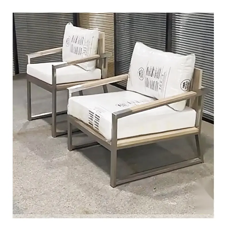 Furnitur luar ruangan mewah, kursi santai aluminium kayu jati padat dengan set sofa ottoman Taman