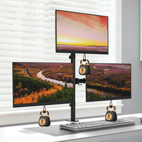 Nouveau support de bras pour trois moniteurs de 32 pouces, fixation sur bureau, pince en C, hauteur réglable, bras articulé pour trois écrans, acier allié, noir