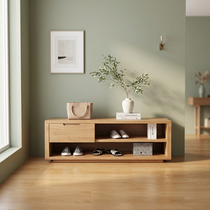 Modern Solid Wood Entryway <b>Storage</b> Cabinet with <b>Shelves</b> and Drawer Freestanding Living Room Furniture Minimalist Design - Product Image 1