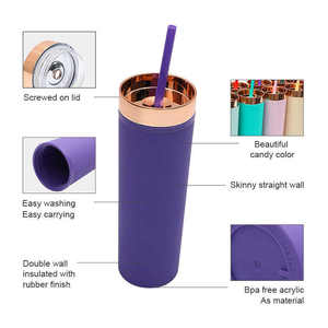 Vaso térmico portátil de plástico esmerilado de doble capa de 16 oz con pajita incluida, apto para lavavajillas - Product Image 3