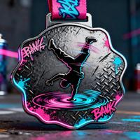 Médaille de Danse Tendance Personnalisable avec Design Néon Coloré – Souvenir pour Collectionneurs, Bboy, Bgirl, Équipe de Danse, Médaille de Récompense pour Compétition de Danse