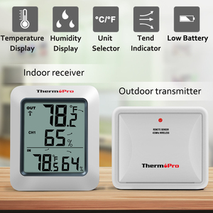 Thermopro tp60c kỹ thuật số không dây ẩm kế trong nhà ngoài trời Nhiệt kế độ ẩm màn hình với nhiệt độ đo Meter - Product Image 2