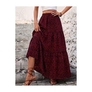 Jupe longue en viscose à volants pour femmes, taille plus, longueur 100 cm, jupe longue fluide à plusieurs niveaux, imprimé floral, pour l'été, tenue décontractée - Product Image 3