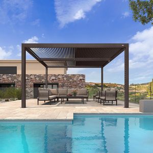 Pergola Bioclimatica da Esterno 3,35m x 3,96m con Tetto Rigido in Alluminio e Tenda Parasole Regolabile Retrattile - Product Image 6