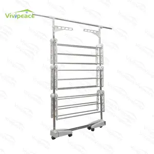 3 tier rack de airer de roupas, secador de roupa ao ar livre e interno, cabide de trilho seco dobrável