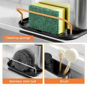 حامل إسفنج وفرشاة من الفولاذ المقاوم للصدأ من WIREKING، منظم حوض المطبخ 3 في 1 مع حامل زجاجات - Product Image 4