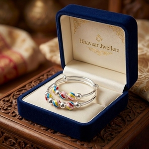 925 Silver Baby Kada Bracelet for Kids Colorful Beads Adjustable Traditional Infant <b>Bangle</b> Gift Jewelry <b>Set</b> - Product Image 6