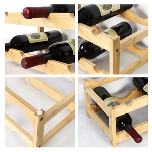 Range-bouteilles autoportant en bambou à 2 niveaux pour 8 bouteilles, support de comptoir, étagère de rangement pour cuisine, bar, garde-manger - Product Image 4