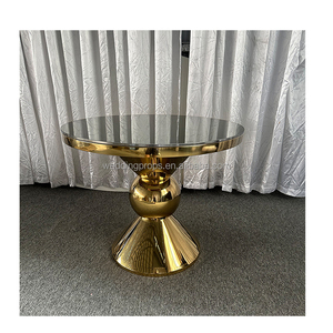 Nuovo <span class=keywords><strong>design</strong></span> di lusso <span class=keywords><strong>rotondo</strong></span> piano in <span class=keywords><strong>vetro</strong></span> oro <span class=keywords><strong>tavolo</strong></span> da sposa in acciaio inossidabile per la decorazione della festa - Product Image 1