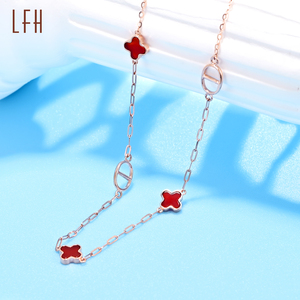 18K ทองคำบริสุทธิ์สองด้าน4ใบโคลเวอร์และจมูกหมูสร้อยคอทองคำแท้เครื่องประดับทอง18K แท้แบบกำหนดเอง - Product Image 3