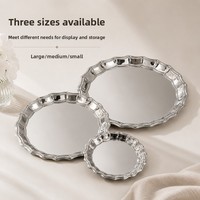Assiettes en argent poli, assiettes à dîner en acier inoxydable 304, plateau à dessert, support à gâteau style Instagram, plateau de rangement pour bijoux