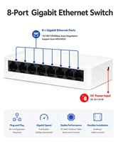 Switch Ethernet Gigabit de 8 Puertos, Carcasa de Plástico, 1000Mbps, Hub de Escritorio, DC 5V, Compatible con Personalización OEM para Empresas
