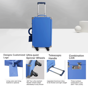 Maleta de Viaje Personalizada de Cuero Azul Retro con Ruedas 360 y Candado de Combinación - Product Image 3