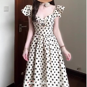 White Polka Dot Dress With Floral <b>Print</b> Halter Neckline Party Casual Style <b>Mini</b> Skirt Polyester Fabric - Product Image 2