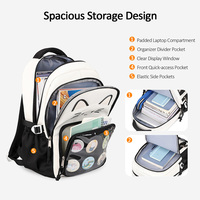 Sac à dos pour ordinateur portable grande capacité 27L motif chat mignon, avec poche détachable en maille pour badges, léger et résistant à l'eau, idéal pour l'école