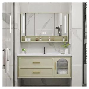 Muebles de Baño Modernos Personalizados Populares, Muebles de Baño con Lavabo Individual y Espejo con Luces LED - Product Image 1