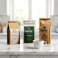Sachet de café personnalisé en papier kraft à huit soudures latérales avec fermeture à boucle métallique, pochette refermable à fond plat haute barrière pour grains de café de spécialité