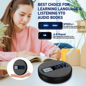 Reproductor de CD Portátil con Bluetooth y Altavoces Dobles, Máquina de Aprendizaje de Idiomas, Compatible con MP3, Puerto USB/AUX, Pantalla LCD - Product Image 6