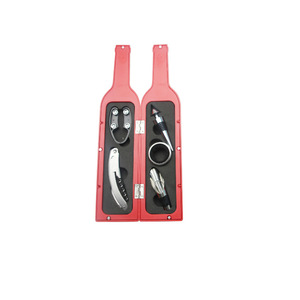 Wine Bottle Opener Kit Stainless Steel Red Case With <b>Pourer</b> And Ring For Wine Serving - Product Image 1