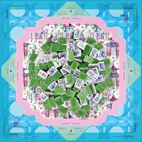Mahjong américain, 160 tuiles en acrylique marbré, pagode bleue, tapis de jeu antidérapant pour 4 joueurs, soirée de jeu en club, prêt à être expédié