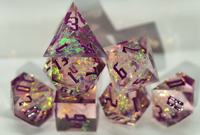 Jeu de dés DND en résine rose violette, 7 pièces, dés de Donjons et Dragons, revêtement arc-en-ciel, polyédrique, bords tranchants, lumière d'aurore