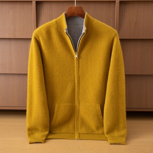 Cardigan Invernale da <span class=keywords><strong>Uomo</strong></span> in <span class=keywords><strong>Cashmere</strong></span> Marrone Spesso, Manica Lunga, Anti-Pilling, Traspirante, con Cerniera, Produzione ODM - Product Image 3