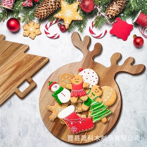 Plateau de service en bois de Noël en forme de renne, plateau décoratif en bois massif pour les collations et les desserts des fêtes - Product Image 1