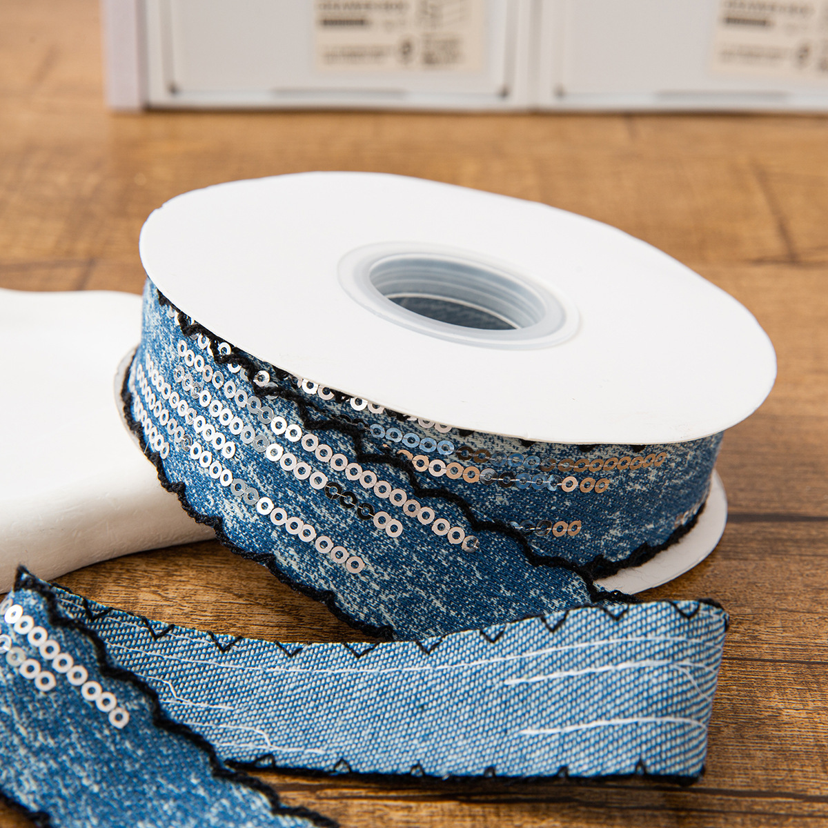 2,5 cm - ruban en tissu denim bleu 1 yard (10 yards/rouleau)
