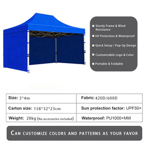 Carpa Plegable <span class=keywords><strong>Azul</strong></span> OEM 10x10, Gazebo Comercial Resistente con 4 Paredes Laterales, Mosquitera, Puerta con Cremallera, 3x3, Tela Oxford Simple - Product Image 5