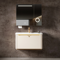 Meuble-lavabo moderne en aluminium de qualité aéronautique avec miroir intelligent, design peu encombrant, vasque en céramique et éclairage LED à intensité variable