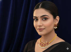 Ensemble de collier fantaisie de style choker haut de gamme, design antique, entièrement serti de pierres avec des glands, finition or mat pour les mariages et les soirées - Product Image 5