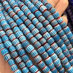 Wholesale colorful 6x6mm and 8x8mm drum shape lampworked glass chevron beads for fashion jewelry making