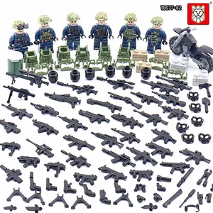 6 Stks/set Mini Militaire Riemen Swat Figuur Kind Bricks Bouwsteen Zwarte Markt Wapens Voor Legoing