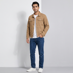 Vestes en jean à capuche pour hommes, col montant enduit, logo personnalisé, qualité supérieure, coupe confortable, style décontracté, fermeture avant - Product Image 1